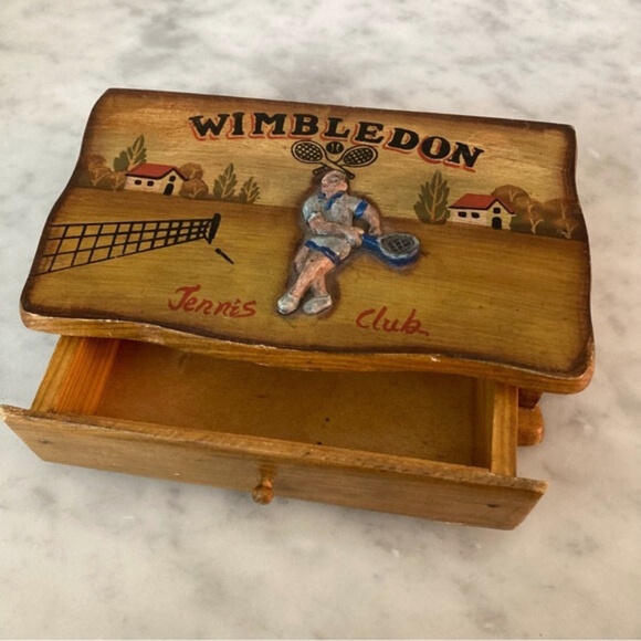 Vintage Wimbledon Tennis Club Wood Box with Drawer - Picture 1 of 13